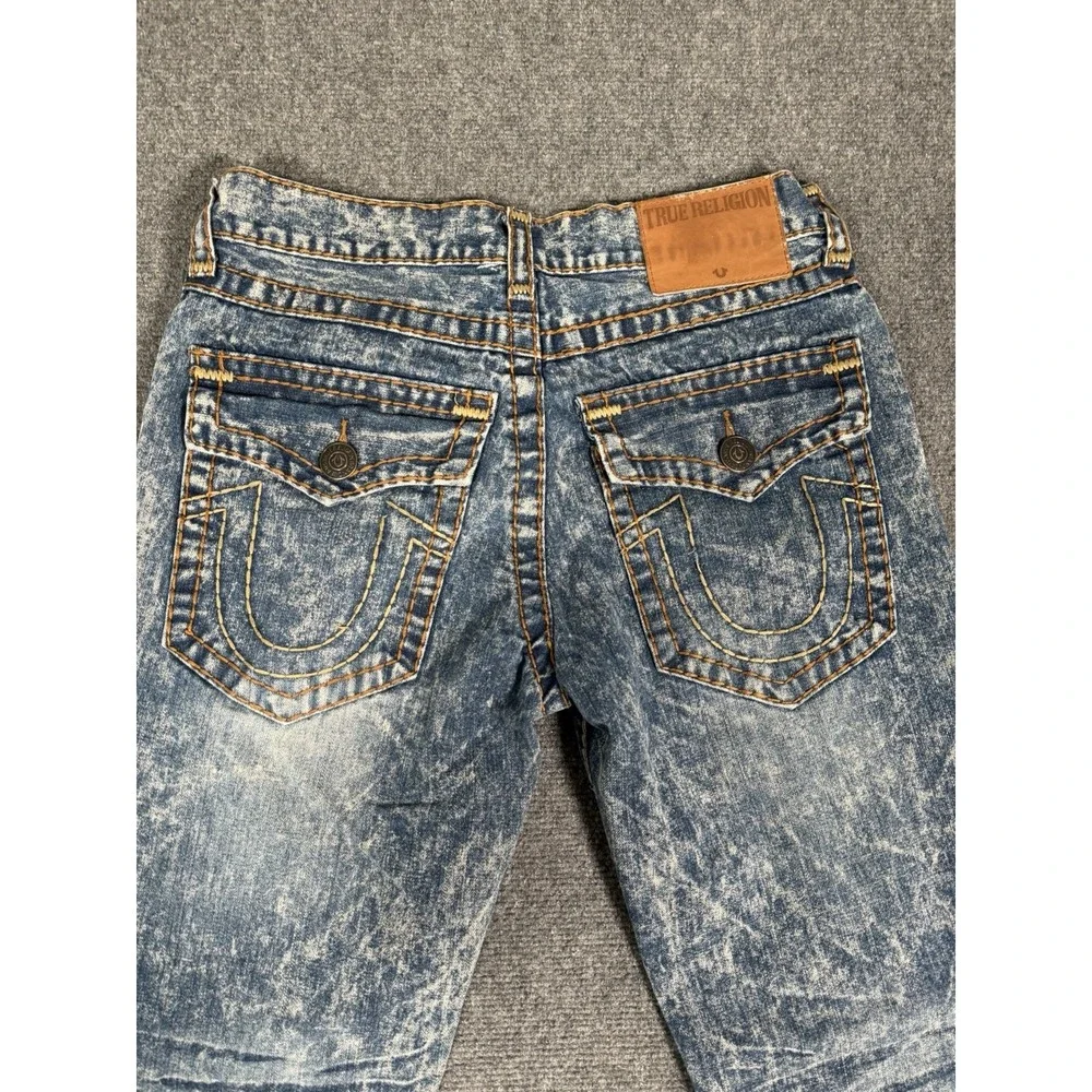 True Religion Ricky Straight Jeans Mens 34 Acid Wash Distressed Flap Pocket USA